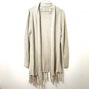Le Moda Oatmeal Cream Open Front Fringe Cardigan Sweater